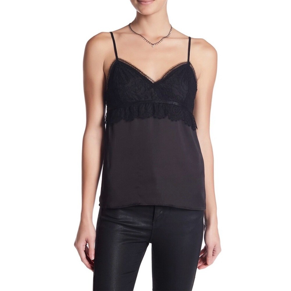 The Kooples Satin Lace Cami Whimsigoth Indie Sleaze Black Size 1